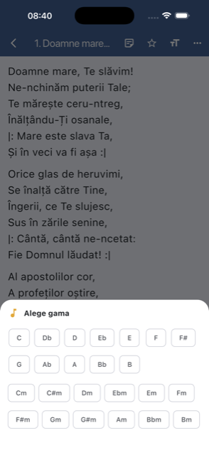 Panoul de alegere a gamei, cu toate tonalitățile